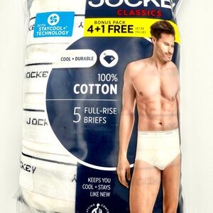 Jockey Men's Full Rise Briefs 5 Pack Size 36 White Cotton Staycool Technology